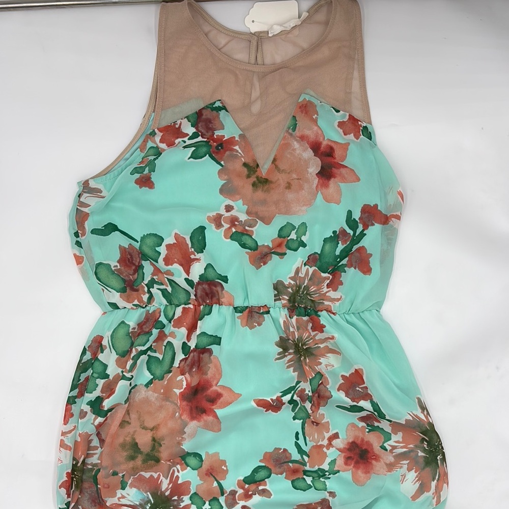 LUSH Mesh Cutout Floral Print Full Length Dress